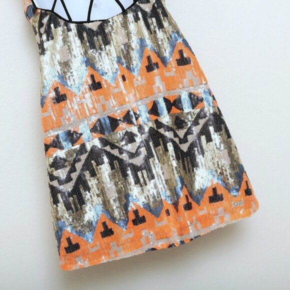 Nasty Gal Sequin Party Sleeveless Sequins Aztec Geometric Multicolor Mini Dress - Picture 10 of 11